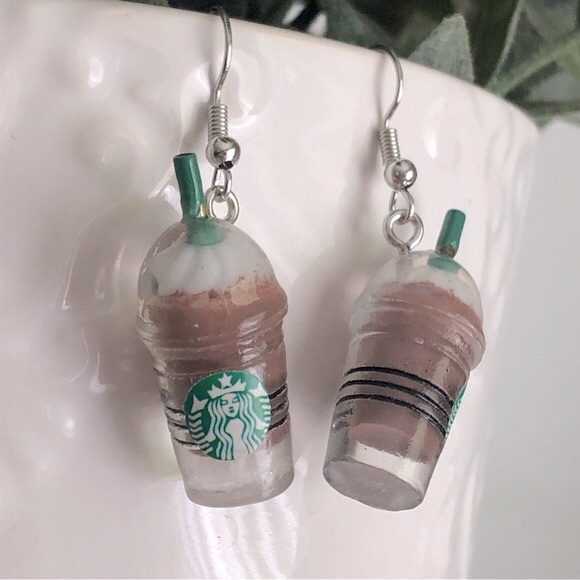 New “Starbucks” Frappuccino Iced Coffee Latte Dangling Drop Fun Unique Earrings - Picture 2 of 7